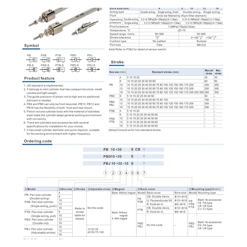 Mini vérin pneumatique PB10 anti-corrosion à course variable - 4