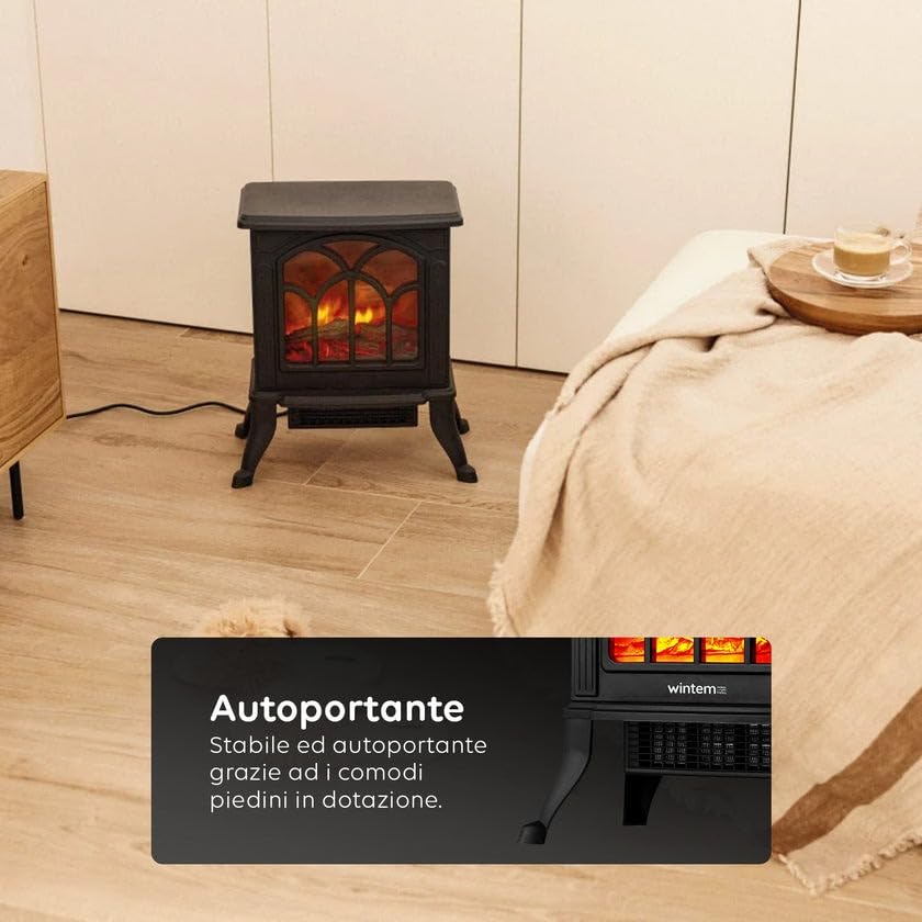 Persefone Caminetto Elettrico da Terra con Effetto Fiamma Realistico - Riscaldamento Rapido 750W / 1500W - Camino Finto con Termostato Controllabile - Design Elegante - per Ambienti Fino a 15m²