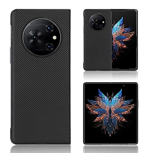 Étui à rabat pour téléphone compatible avec Tecno Phantom V Fold, résistant aux chocs, coque fine en fibre de carbone, étui de protection antichoc en cuir PC + PU...