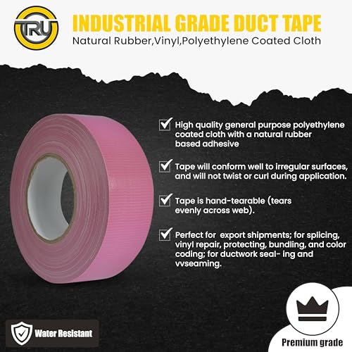 Image of T.R.U. Set of 2 Pink Durable Duct Tape Rolls, 11 Mil Thickness, 2 Inches by 30 Yards, High Strength, Flexible, No Residue, Water-Resistant and Tearable by Hand, Versatile for Indoor and Outdoor Use