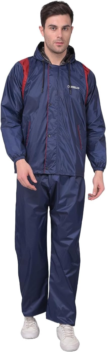 Men Reversible Full Sleeve Solid Raincoat Set With Adjustable Hood and Pocket