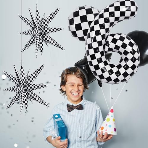 Image of TONIFUL 6th Birthday Balloons Kit 40 Inch Checkered Number 6 Foil Balloon