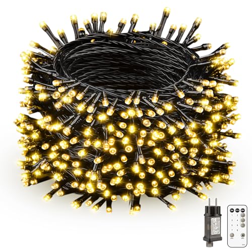 LaiTeny Luci Albero di Natale Esterno-50M 500LED Bianco Caldo Catena Luminosa,Luci Stringa a Spina Con 8 Modalità Impermeabile Timer Telecomando luci da Interno Natalizie per Casa Ghirlanda Giardino