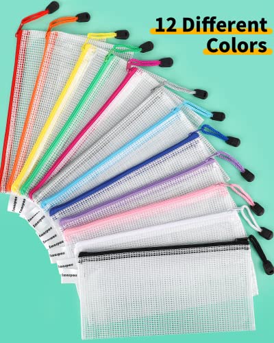 smarpau 24pcs pencil pouches bulk 9334 x 4734mesh zipper pouch pencil case 12 colors waterproof small zipper pouches for travel cosmetics office organization