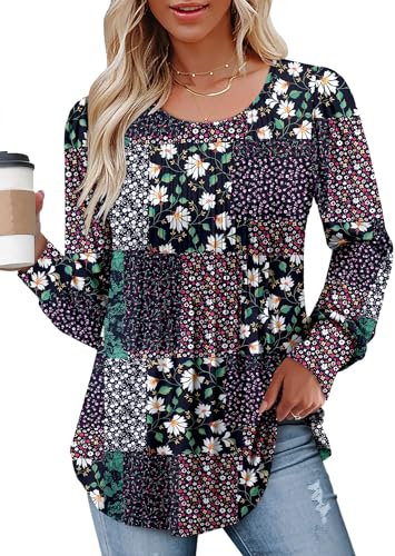 BETTE BOUTIK Long Sleeve Shirts for Women Fall Tops Dressy Blouses Crewneck Tunic Tops for Leggings S-3XL