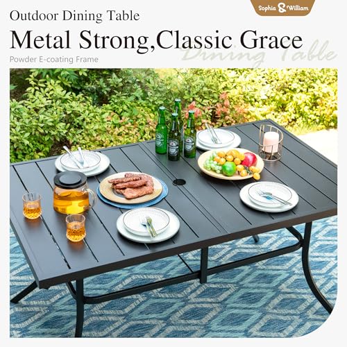 Image of Sophia & William Patio Table and Chairs Set, Outdoor Dining Set for 6, 7 Piece Metal Patio Furniture, 60 inch Black Rectangular Table(Geometry)