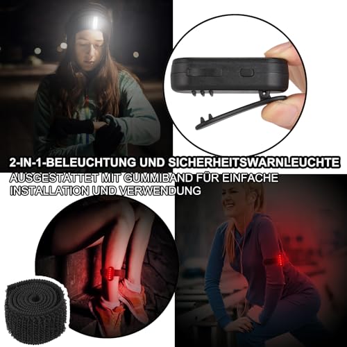ZLCBBD LED Clip Lampe - Lauflicht Klein Stirnlampe - 2 Stück USB Aufladbar Blinklicht mit 2 Leuchteffekte für Kinder Schulranzen Laufen Joggen Camping Rucksack Kleidung (Schwarz)