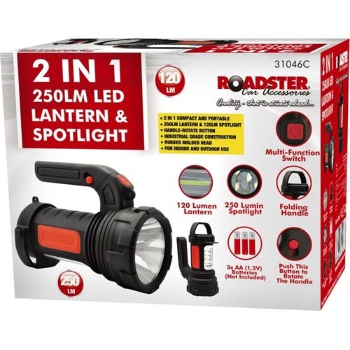 BARGAINS-GALORE 2 in 1 Led Torch & Spotlight - 250Lm Work Security Light, Lantern with Rotating Handle | Multi-Function Switch | Folding Carry Handle, Durable Multi Purpose