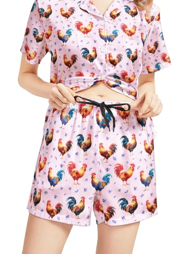 Image of Women's Pajama Sets Funny Pajamas for Women Set Comfortable 2 Piece Button Down Tops & Shorts Sleepwear Short Sleeve