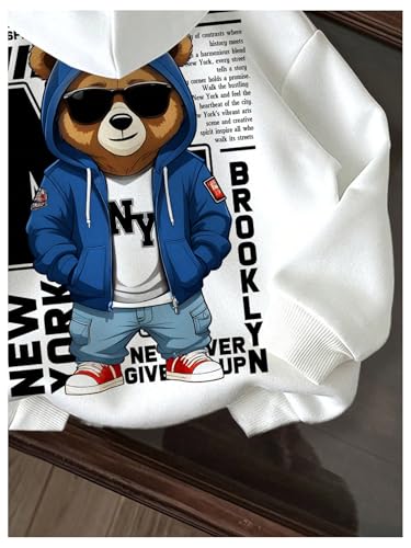 SHENHE Boy's Hoodie Pullover Graphic Bear Print Loose Fit Fleece Sweatshirt Preppy Clothes4