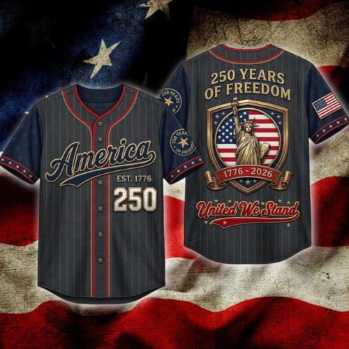 Custom Name 250th Anniversary Baseball Jersey Shirt, Personalized 1776–2026 USA Patriotic Team Shirts for Men Women miniatura 5