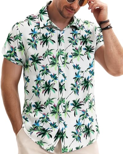 TUNEVUSE Mens Hawaiian Short Sleeve Shirt Button Down Tropical Floral Beach Vacation Shirt3