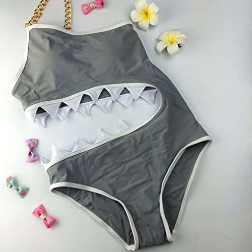Omeny - Traje de baño de una pieza para mujer (lycra sexy y tiburón, talla L), color gris