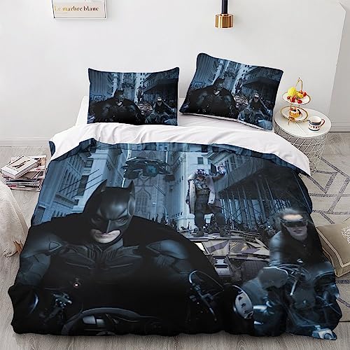 Batman Funda De Edredón Juego De Cama con Estampado 3D Juego De 3 Piezas Decorativas Juego De Funda Nórdica Funda De Colcha con Funda De Almohada Microfibra Suave King(220x240cm)