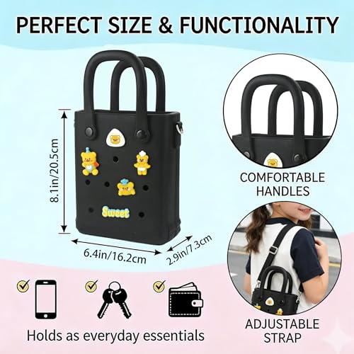Image of Juyeesm Mini Rubber Beach Bag with Strap & Charms, Waterproof EVA Beach Bag for Girls, Small Rubber Tote Bag for Women