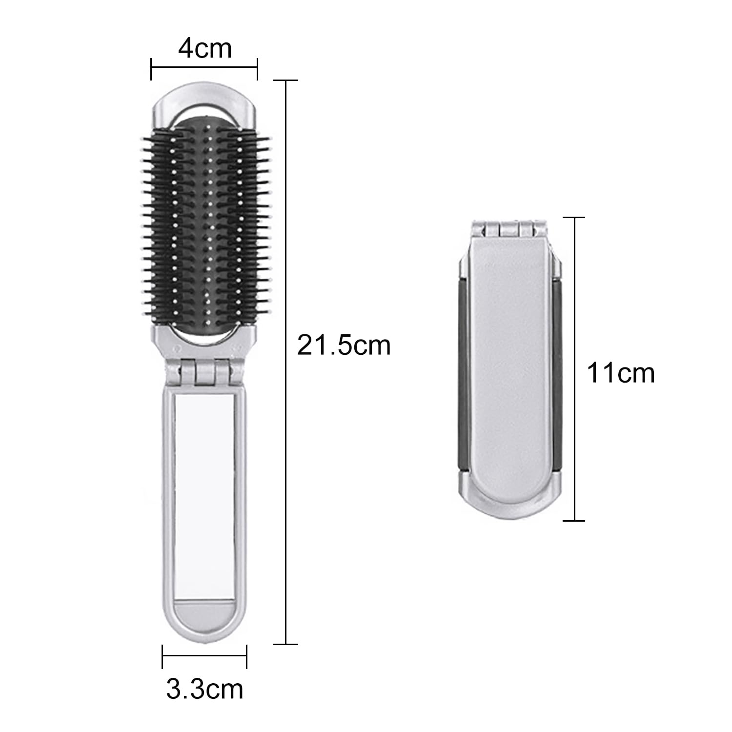 YPYMOD Spazzola per Capelli da Viaggio con Mini Specchio, Pieghevoli Spazzola Pettine per Massaggi Strumenti compatti per Lo Styling dei Capelli per Palestra, Viaggi, Borsa, Nuoto(Argento)