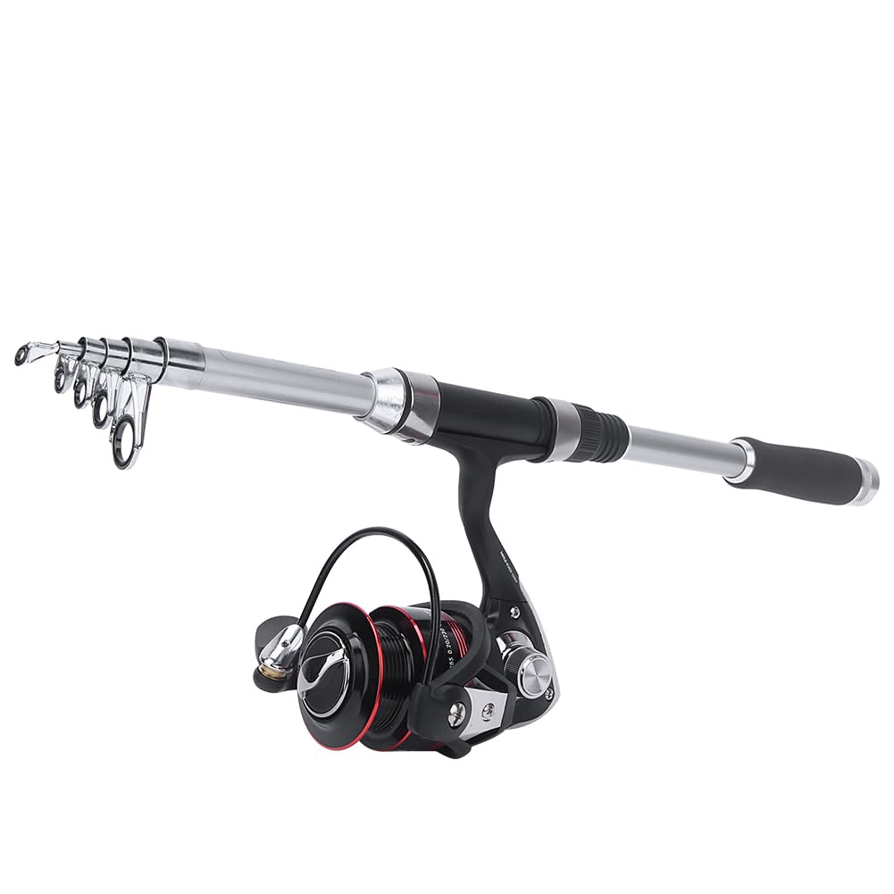 Karlak Kit Combinato Mulinello da Pesca Compatto Canna da Pesca Telescopica con Accessori per la All'aperto Facile Trasportare Lunghezza 1,8 M