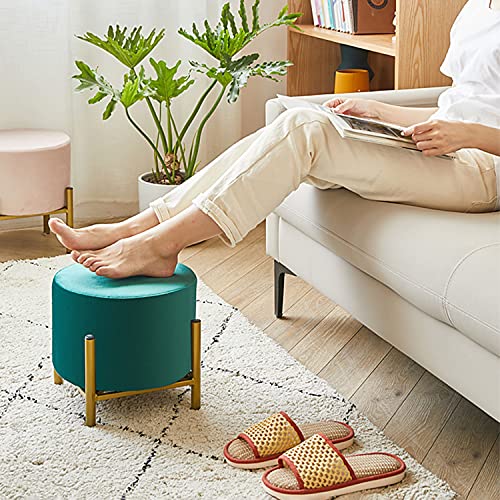 Repose-Pieds Rond en Velours Ottoman Déhoussable et Antidérapant - 3