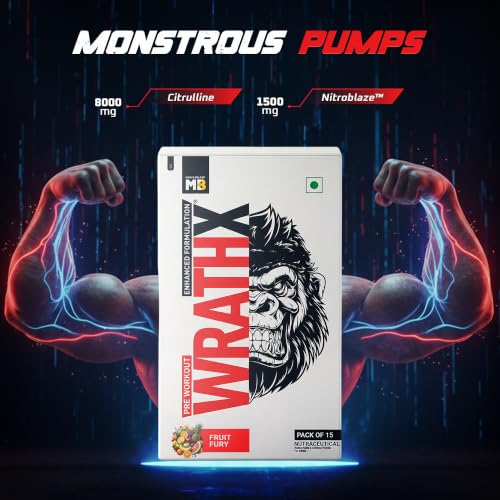 Image of MuscleBlaze Pre Workout WrathX Powder, Fruit Fury, 270g, 15 Servings | Fully Loaded, Crash Free with Caffeine, Citrulline and Beta Alanine | Trustified Certified | Built for Athletes - Dope Free