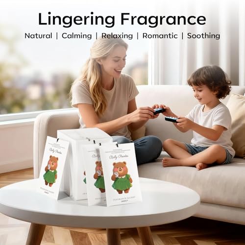 Image of MYARO 12 Packs Baby Powder Scent Sachets Room Air Freshener for Closet Drawer Clothes Storage Small Space Odor Eliminator