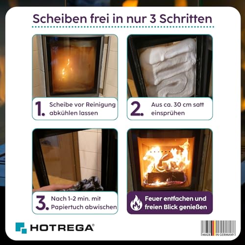 Foto von HOTREGA Kaminscheibenreiniger 5x 300ml | Selbsttägiger Kaminglasreiniger | Löst Ruß, Rauchharz & Fett selbsttätig und rückstandsfrei
