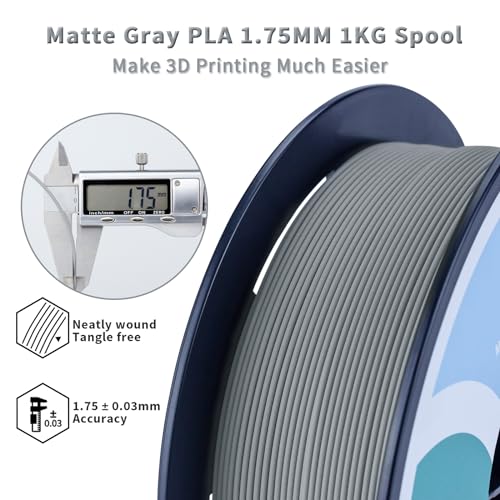 Image of ZIRO High Toughness 3D Printing Material, Matte 1kg 1.75mm Spool, Gray | Fit for Most FDM 3D Printer, 1.75mm 1KG Spool, Dimensional Accuracy + /-0.03mm, Colorful PLA FilamenT