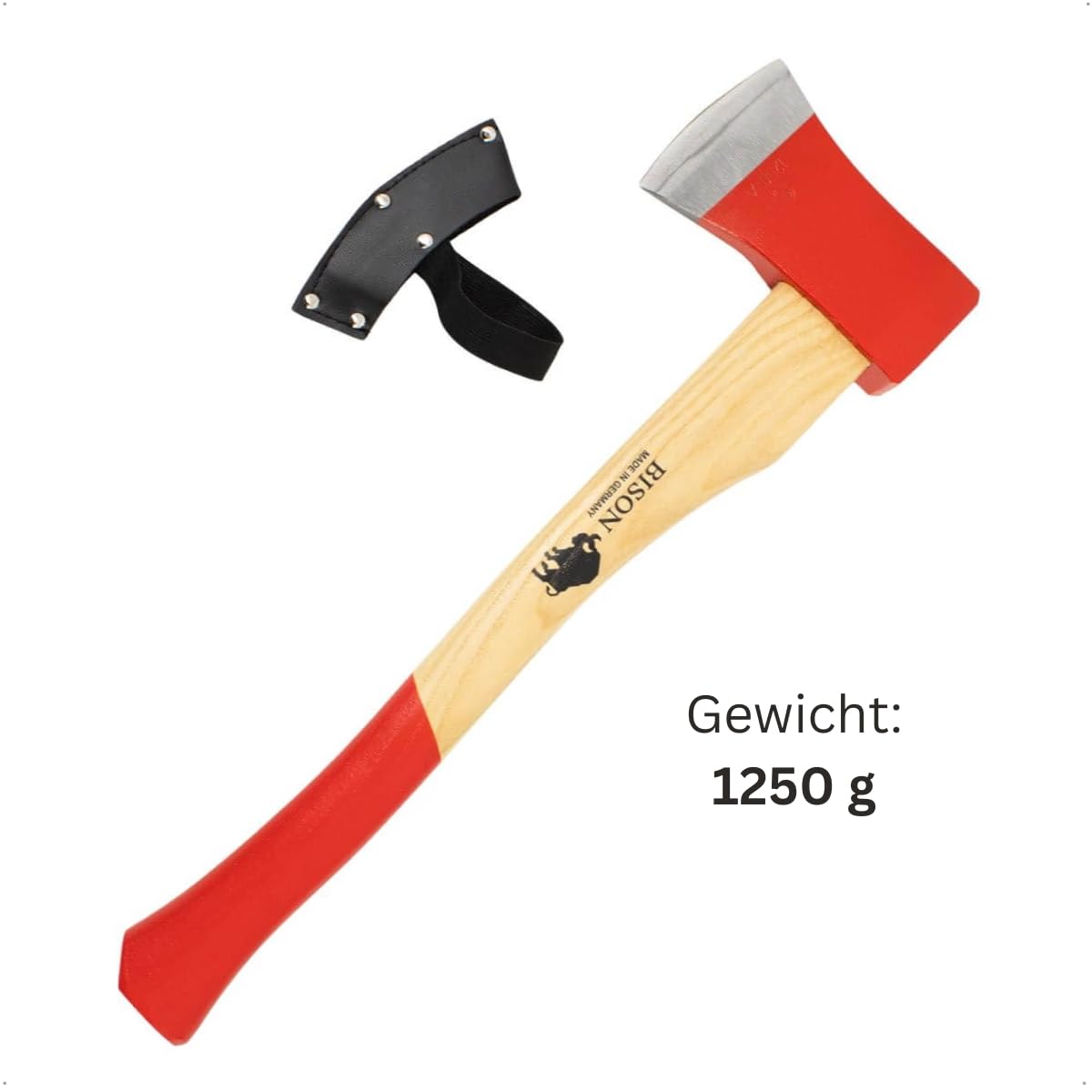 Bison Spaltbeil 1250g, müheloses spalten mittelgroßer Holzstücke und Kaminholz, 500 mm Eschestiel besonders robust & stabil, höchste Spaltleistung