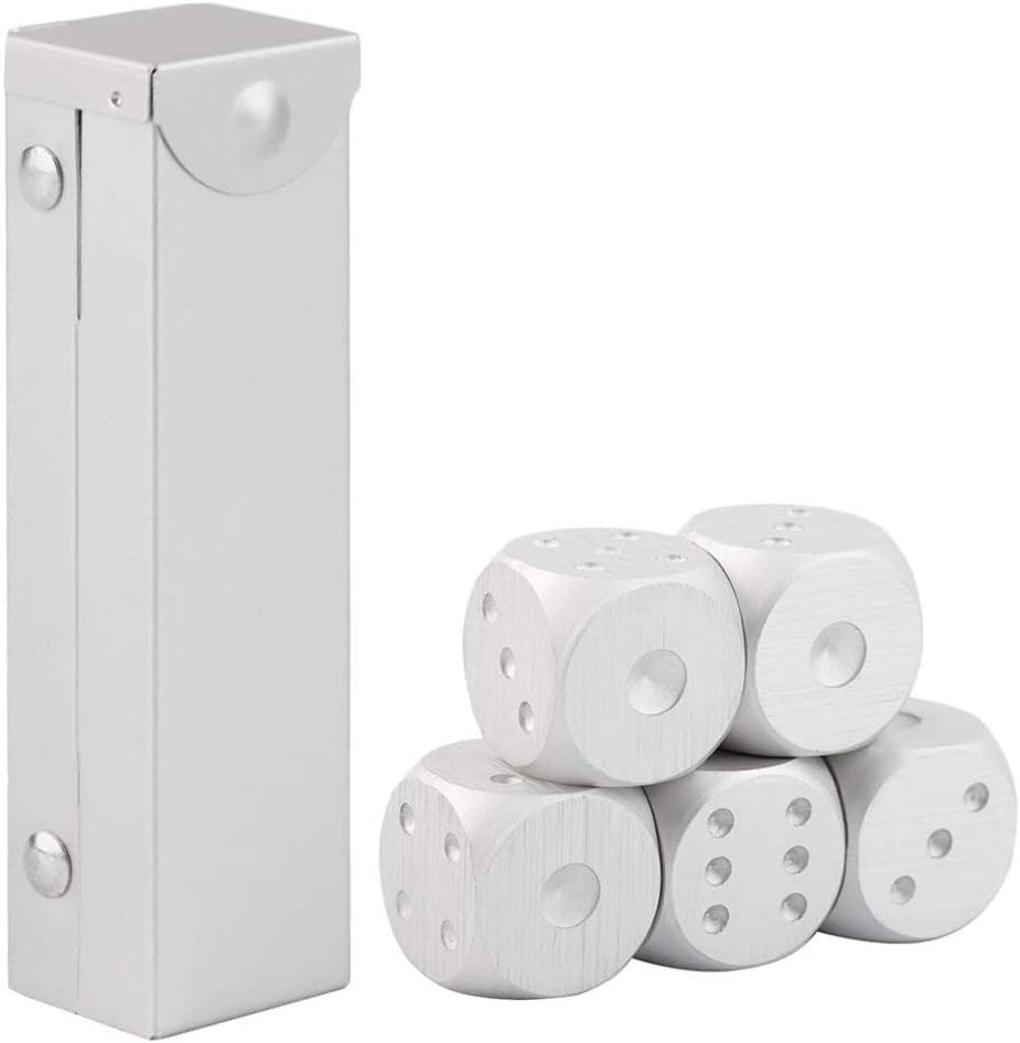 5 in 1 Aluminum Alloy Silver Color Solid Dice Poker Party Game Toy Dominoes Table Board Game Portable Dice Man