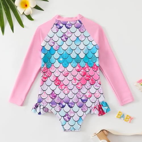 Kids Girls Swimsuit Long Sleeve One Piece Swimwear Zipper Bathing Suit UV Protection Rash Guard Swimming2