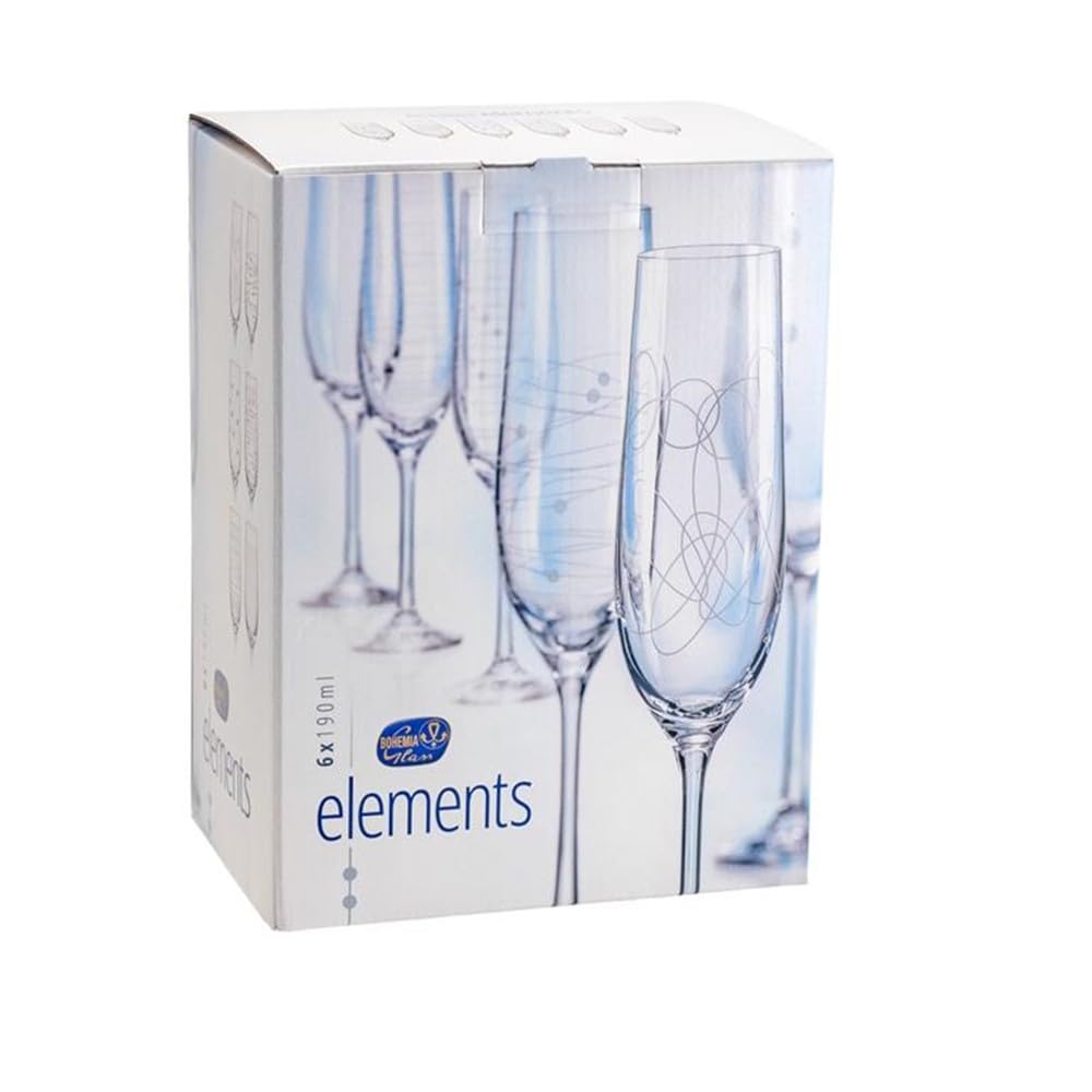 Set 6 copas cava decoradas modelo ELEMENTS 24 cm. motivos lineales surtidos 19 cl.