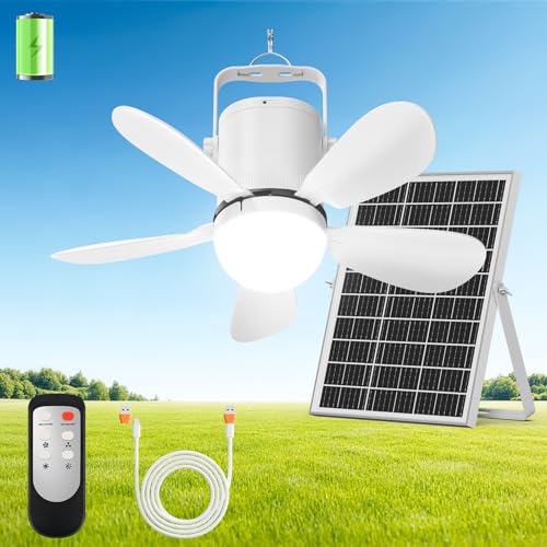 Micosong Solar Ceiling Fan Light, 30W Solar Gazebo Fan with Remote, Portable Solar Canopy Fans for Outside, Rechargeable Battery Operated Camping Fan, for Tent Shed Patio Greenhouse Porch Pergola
