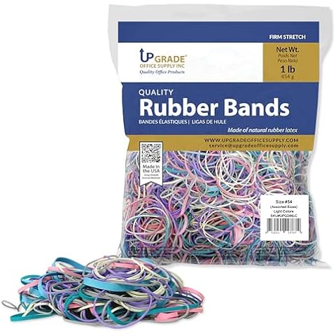 Upgrade Office Supply UPG244LC Rubber Bands, Size #54 (Assorted Sizes) in Light Colors, 1 lb. Bag, Light Blue, Aqua, Cool Gray, Light Pink, Lavender, and White Color, Made in USA Cover