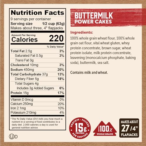 كعك بروتين بان كيك باور كيك من كودياك كيكس، خليط خبز فلابجاك والوافل، زبدة اللبن، 20 اونصة، (عبوة من 6 قطع)