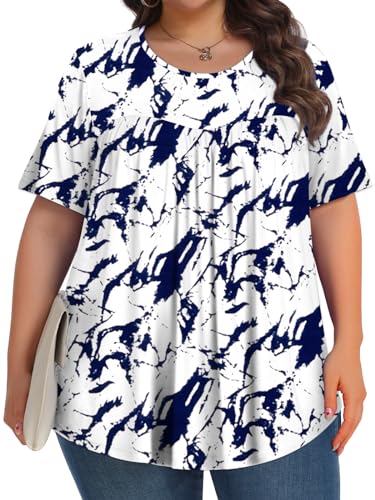 Image of Tencede Womens Plus Size Tops Tunic Short Sleeve Crew Neck Shirts Casual Soft Blouse 1X-5X