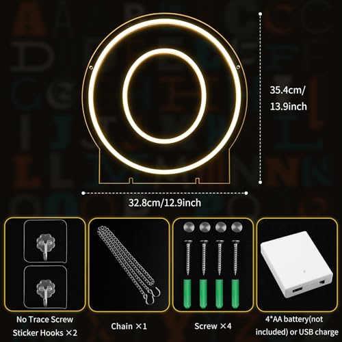 Image of Light Up Letters O, Led Marquee Letter Lights Neon Sign, 13.9 inch Height Decorative Lighted Alphabet Number, Battery /USB Powered Led Letters Lights for Wedding, Birthday, Party, Christmas or Home Decor