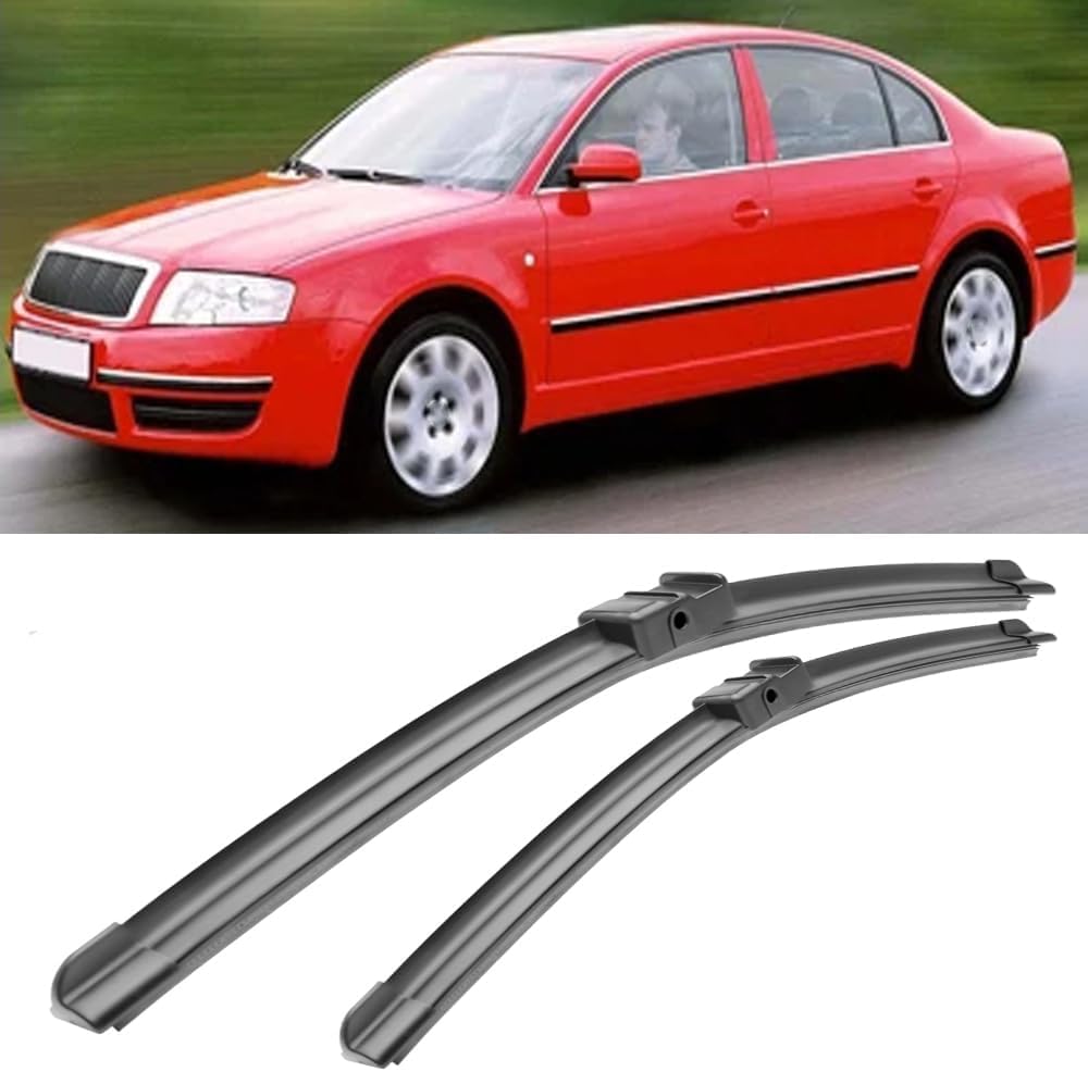 RESKIU Car Front Windshield Wiper Blade Set Replacement for Skoda Superb B5 2001-2004, All Season Windscreen Wipers Quiet Easy Installation