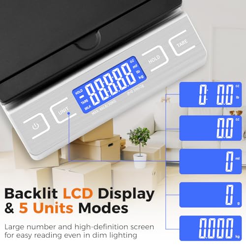 digital shipping postal scale mail scale with envelope flip holder 66lb01oz postage scale for package small business post office holdamptare function batteryamptype-c charging cable - silver