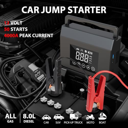 Image of Portable Car Battery Jump Starter with Air Compressor 4000A 150PSI Inflator