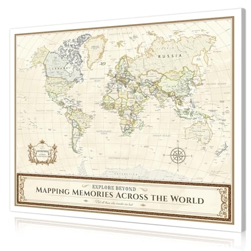 DECORARTS Antique-Style Push Pin World Map