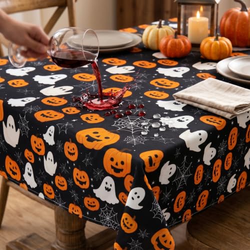 Mantel de Halloween impermeable blanco de 140x170 cm para mesa rectangular 5