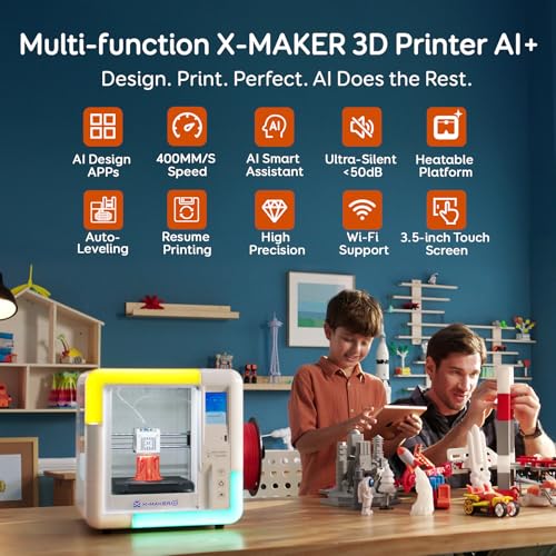 Image of AOSEED AI 3D Printer for Kids, Fast 400mm /s, 1500+ Models, Enclosed Safe | One-Click WiFi App Control, Leveling-Free 3D Printer, 8 PLA Filaments, STEM Toy Gift for Home & School, X-MAKER AI+
