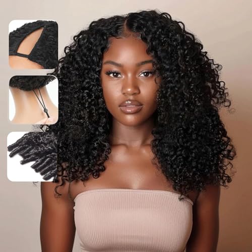 sterly V Part Wig Human Hair Glueless No Leave Out Upgrade U Part Wigs Burmese Curly Wig with Spiral End Deep Curly Wigs For Women Full Head Clip In Half Wigs 200% Density 18inch
