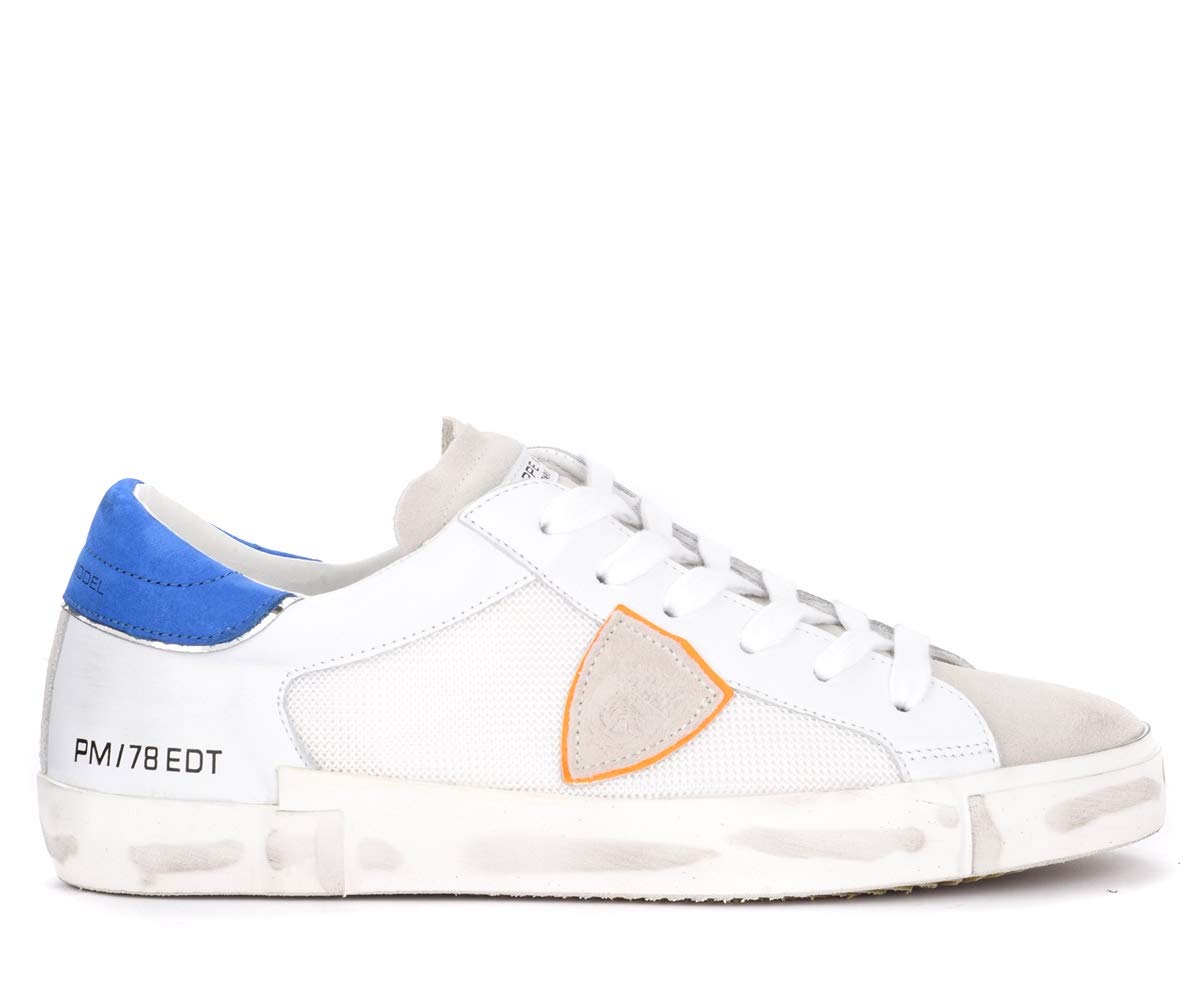 Paris X Sneaker in White Leather with Orange Shield, Size UK: