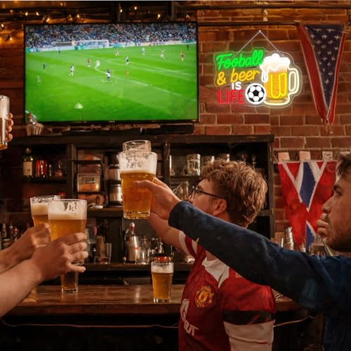Image of Football Beer LED Neon Sign Beer Mug Light Up for Bar Party Wall Decoration