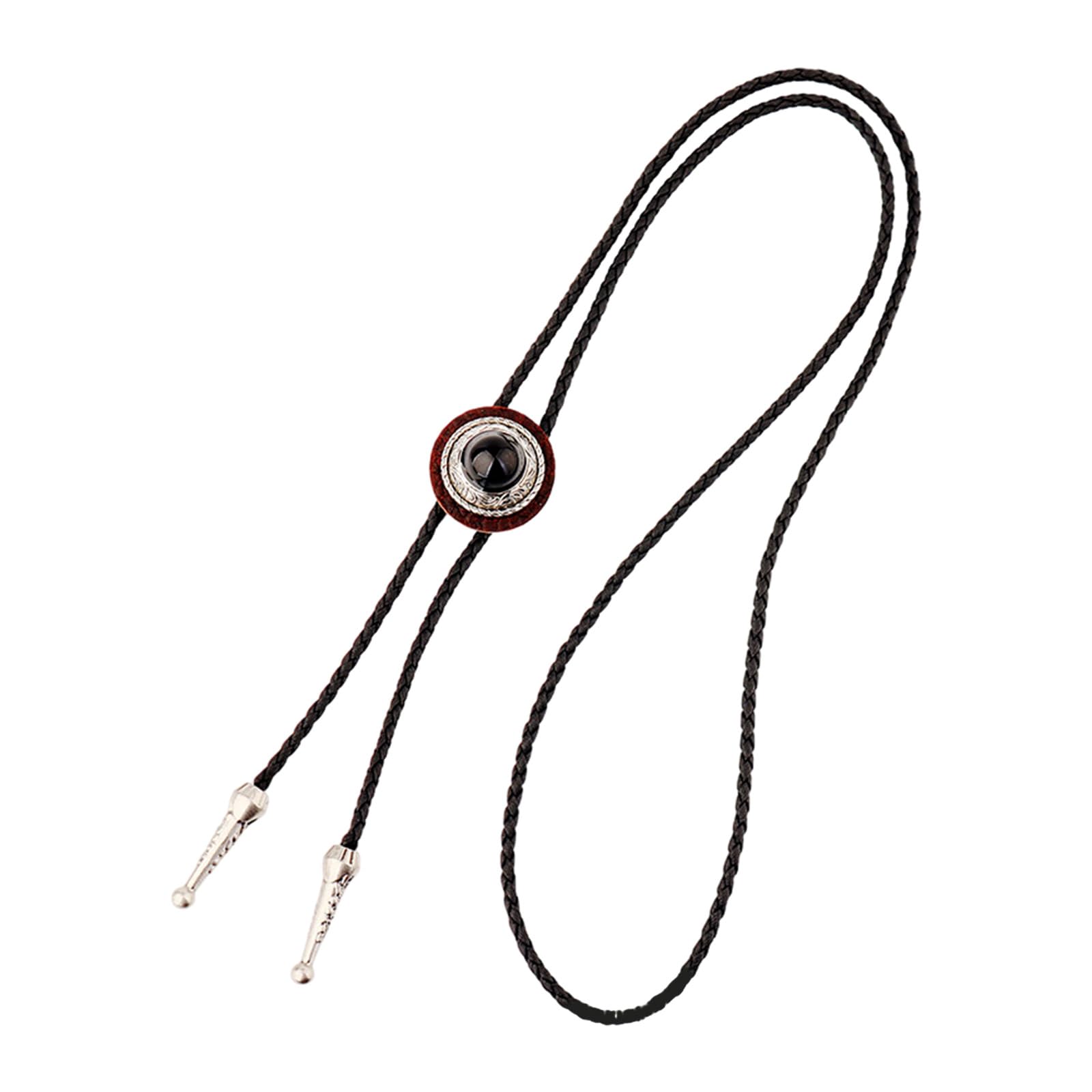 Zayiuki Men's Black Bolo Tie For Western Cowboy Style Necktie With Color Gemstones Buckle Gentleman Halloween Costume Accessories