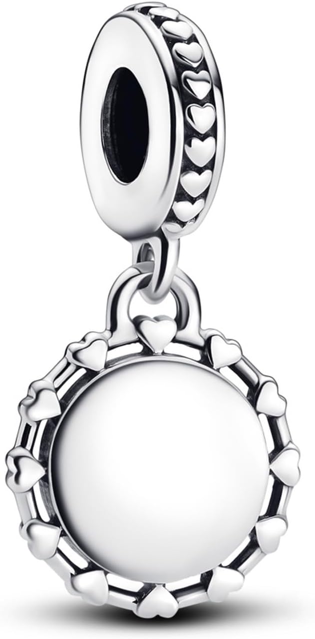 PANDORA Moments Engravable Disc & Hearts Dangle Charm - 14K Rose Gold-Plated Sterling Silver Charm with Cubic Zirconia - Jewelry for Women - Includes Gift Box - Image 2