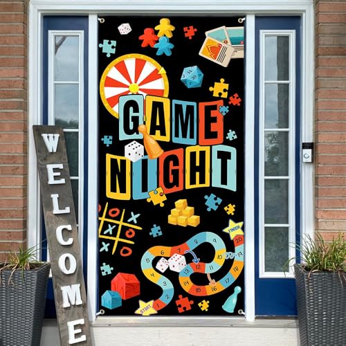 Aperturee Game Night Door Cover Banner 72x35 Inch, Game Party Decorations Chess Card Porch Sign Door Banners for Front Door Playing Card Party Supplies Decoration Banner Photo Booth