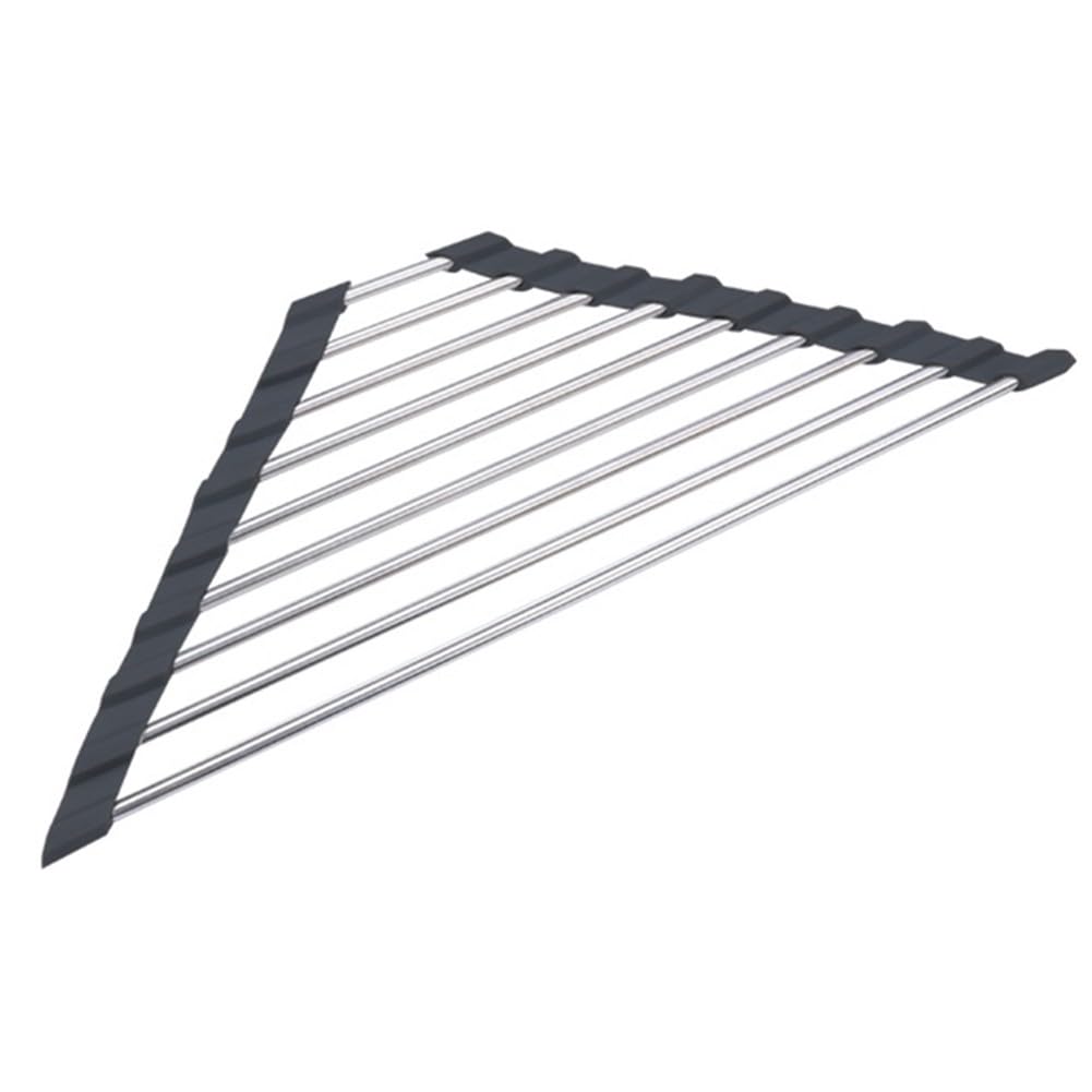 Roll Up Triangle Dish Drying Rack for Kitchen Sink with Sponge Holder, for Stainless Steel & Silicone, Foldable, Heat Resistant, Black