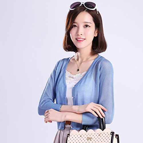 Shawl/Sunscreen/Decoration/Gift/Hollow V-Neck Sleeveless Knit Cardigan Cardigan Short Short Sleeveless Jacket, Sky Blue, Xl