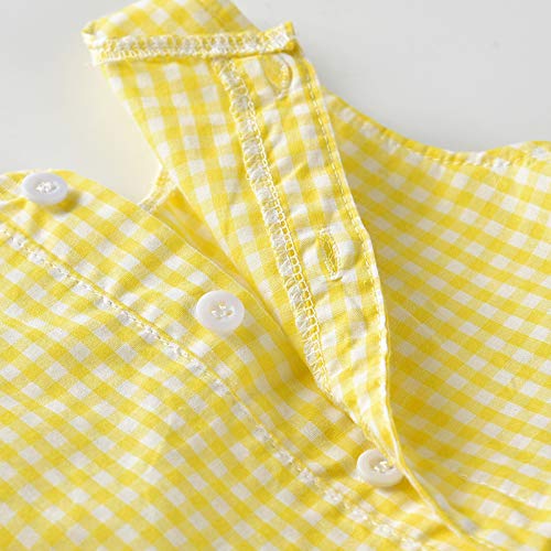 Toddler Girls Casual Plaid Dress Kids Back Button Up Sleeveless Summer Cute Bow Princess Dress+Hat Outfit 1-5T (Yellow, 12-18 Months)4